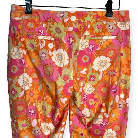 Sigrid Olsen Crop Pants Womens 8 Petite Stretch Capri Orange Pink Floral Ladies - Picture 3 of 8
